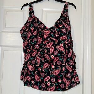 Lands' End Black and Pink Paisley Women's swim Top